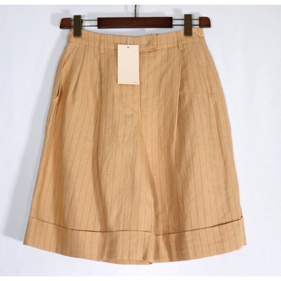 12 Storeez Womens Small Mustard Yellow Cuffed Linen Shorts Pinstripe Bermuda NWT - Picture 9 of 9